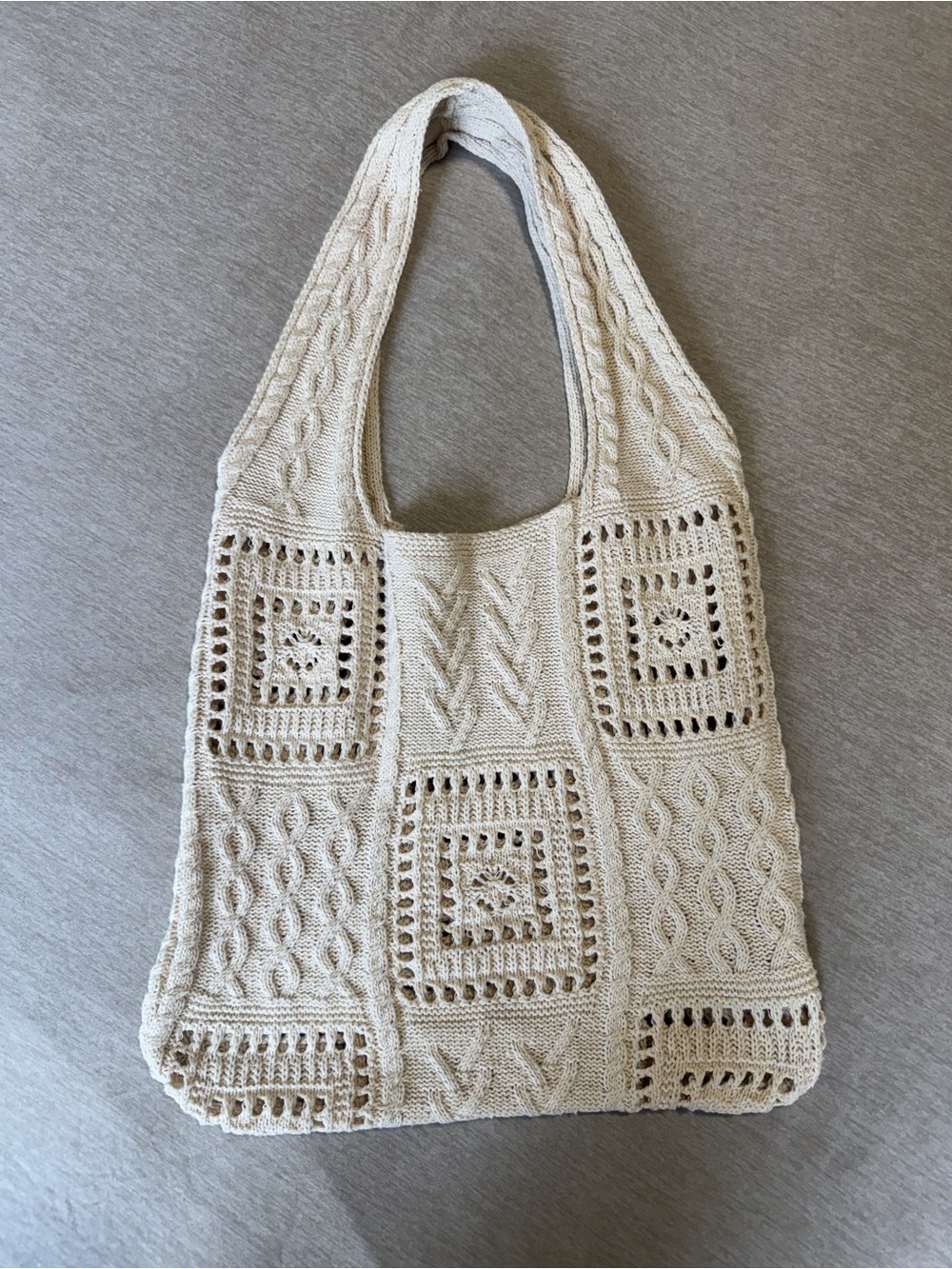 Cream Cable Knit Crochet Oversized Tote Bag Boho Beach Purse